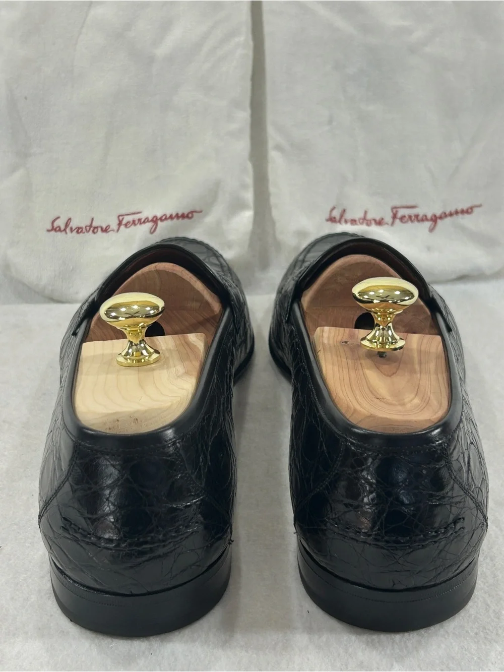 Salvatore Ferragamo Texas Black Crocodile Penny Loafers Mens 10.5 D Italy Box
